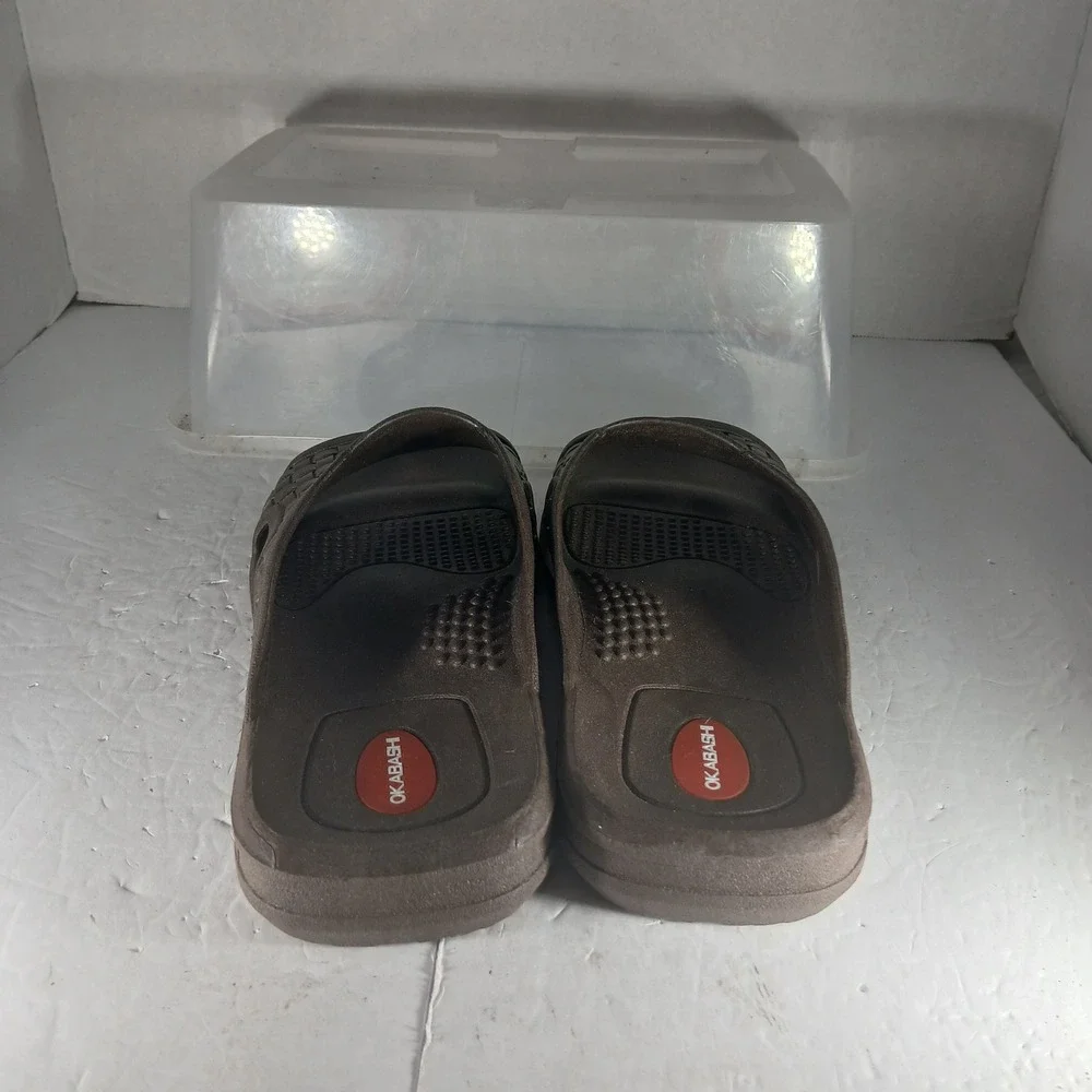 Okabashi Slide Sandals Size L Brown Basketweave Comfort Ergonomic Made in USA
